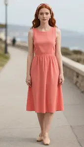 Minimalist Aesthetic Coral Chambray Dress Fashion