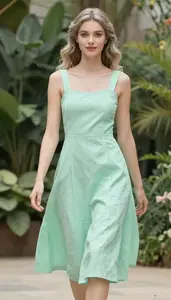 Mint Green Lightweight Summer Dress For Women Fashion Stock Photo