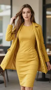 Mustard Yellow Jogger Sleeve Casual Dress Graceful Woman Fashion