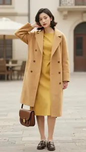 Mustard Yellow Retro Dress Poised Woman Fashion