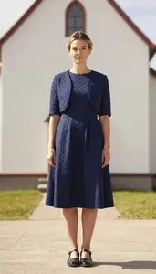Navy Blue Retro Style Dress Radiant Woman Fashion