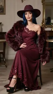 One Shoulder Gown Stock Photo Burgundy Fashion
