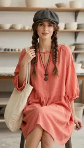 Open Back Boho Dress Stock Photo Coral Fashion