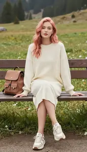Oversized Sweater Dress Stock Photo Cream Fashion