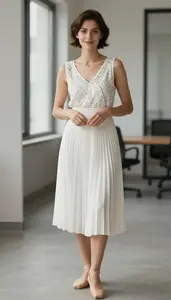 Pleated Midi Dress Stock Photo White Fashion