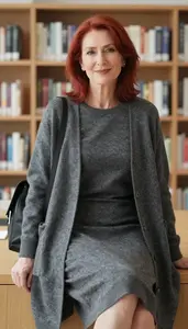 Poised Woman In Merino Wool Dress Stock Photo