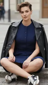 Premium Quality Navy Blue Button Front Tea Dress