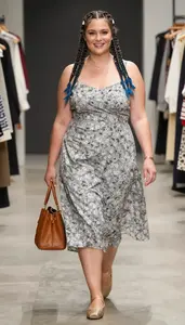 Proportion Play Floral Midi Dress Fashion Stock Photo