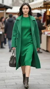 Proportion Play Shawl Collar Sweater Dress Fashion Stock Photo