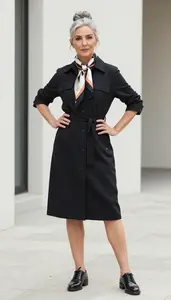 Radiant Woman In Belted Work Dress Stock Photo