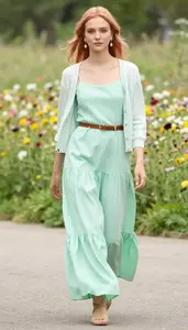 Refined Woman In Tiered Maxi Dress Stock Photo