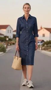 Relaxed Fit Chambray Dress Structured Elegance