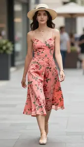 Rose Print Dress Stock Photo Coral Fashion