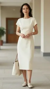 Runway Inspired Cream Shift Midi Dress