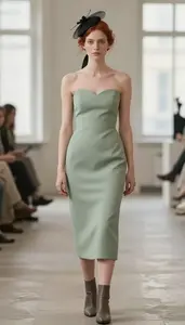 Sage Green Sweetheart Neckline Dress For Women Fashion Stock Photo