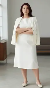 Scandinavian Woman Woman Feminine Silhouette Midi Work Dress