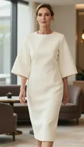 Shift Midi Dress Stock Photo Cream Fashion