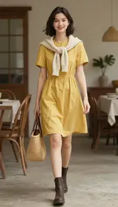 Simple Cotton Dress Stock Photo Mustard Yellow Fashion