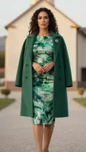 Statement Piece Styling Watercolor Print Dress Fashion Stock Photo