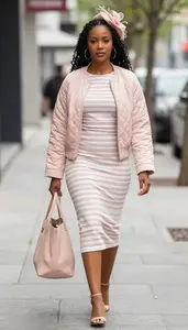 Striped Midi Dress Stock Photo Blush Pink Fashion