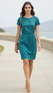 Teal Below Knee Dress Refined Woman Fashion