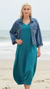 Teal Caftan Dress For Women Fashion Stock Photo