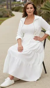 Tiered Maxi Dress Stock Photo White Fashion