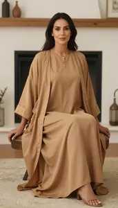 Tonal Styling Caftan Maxi Dress Fashion Stock Photo