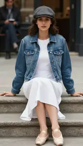 Trendy Woman In Curved Hem Dress Stock Photo