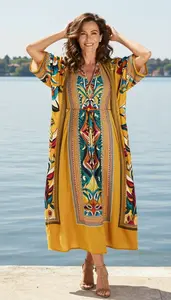 Vibrant Print Dress Stock Photo Mustard Yellow Fashion