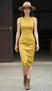 Vintage Inspired Mustard Yellow Rayon Dress Fashion