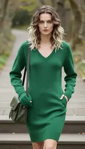 Well Dressed Pale Skinned Woman Woman In V Neck Sweater Dress