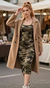Western European Woman Woman Proportion Play Camo Print Dress