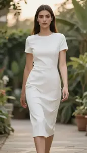 Woman In Early 20s Graceful Woman In White Classic Tea Length Dress