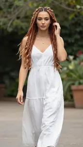 Woman In Early 20s Stunning Woman In White Boho Maxi Dress