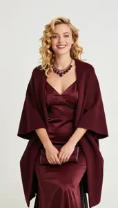 Woman In Early 20s Woman In Early 20s In Burgundy Silk Damask Evening Gown