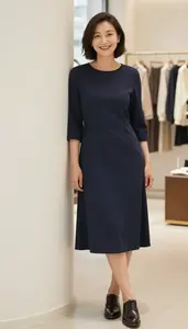 Woman In Late 30s Beautiful Woman In Navy Blue Three Quarter Sleeve Midi