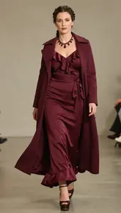 Woman In Late 30s Polished Woman In Burgundy Painted Silk Gown