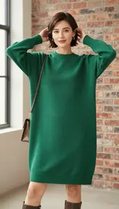 Woman In Late 30s Woman In Late 30s In Emerald Green Oversized Sweater Dress