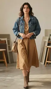 Woman In Late 20s Woman In Late 20s In Camel Romantic Bohemian Dress Fashion