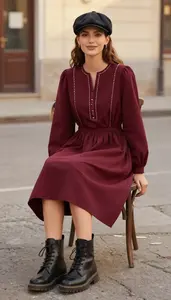 Woman In Late 20s Woman Textured Mix Peasant Dress