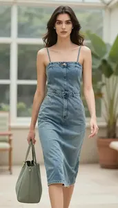 Woman In Mid 20s Attractive Woman In Sage Green Denim Dress