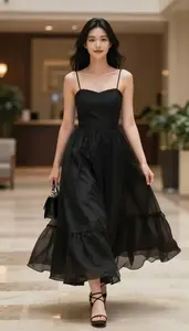 Woman In Mid 20s Elegant Woman In Black Princess Gown