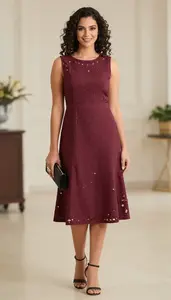 Womens Stone Embellished Formal Dress Poised Style