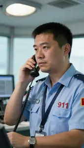 Air Traffic Controller Answering A 911 Emergency In A 911 Emergency Dispatch