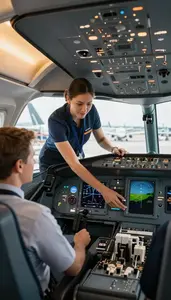 Airport Ground Crew Dispatching Flights From An In An Airplane Cockpit At Work