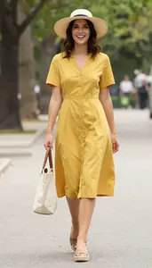 Balanced Proportions Button Front Tea Dress Fashion Stock Photo