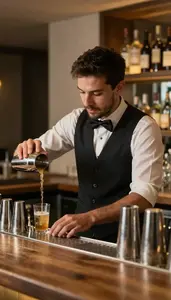 Bartender Managing Bar Operations During At A Cocktail Bar Counter At