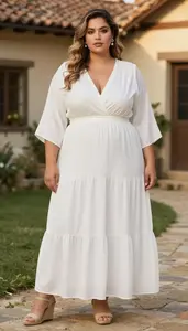 Beach Tiered Maxi Dress For Women Stock Photo