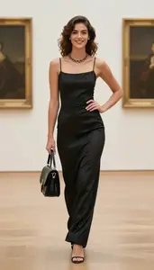 Black Satin Gown For Women Fashion Stock Photo